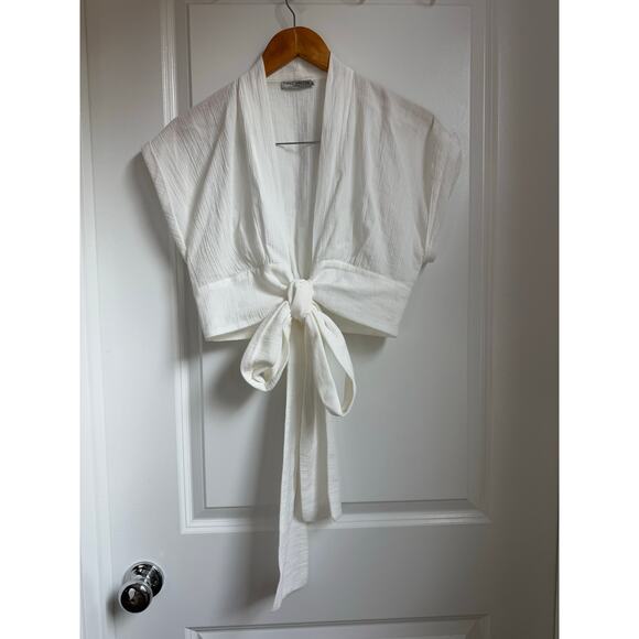 Three‎ Graces London Serena Cotton Wrap Top Sz 8 White Old Money Vacation - Picture 4 of 9